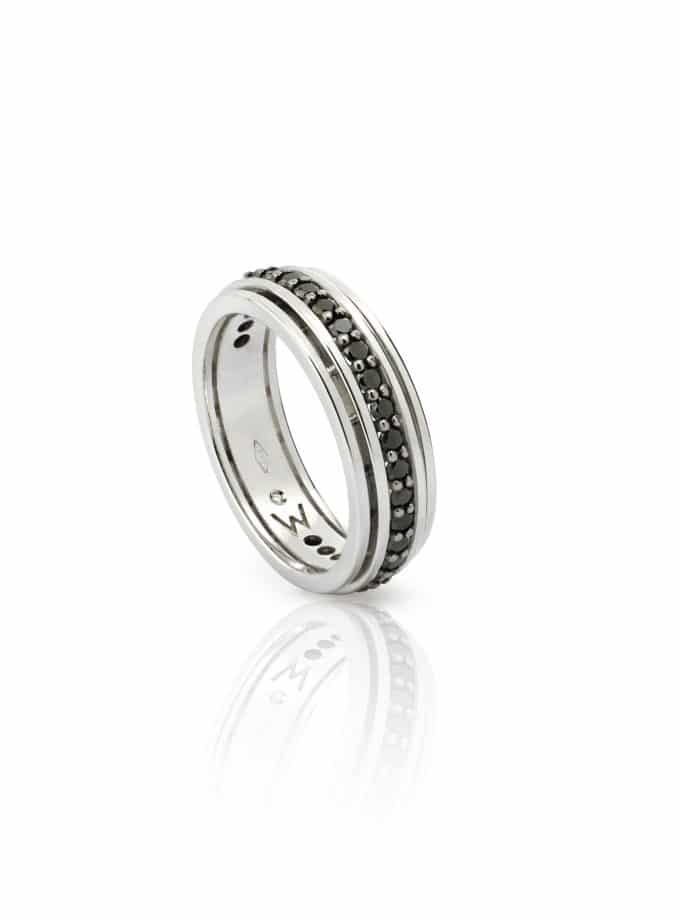 ANILLO ALIANZA ENTERA W-LINES BLACK ORO BLANCO Y DIAMANTES NEGROS